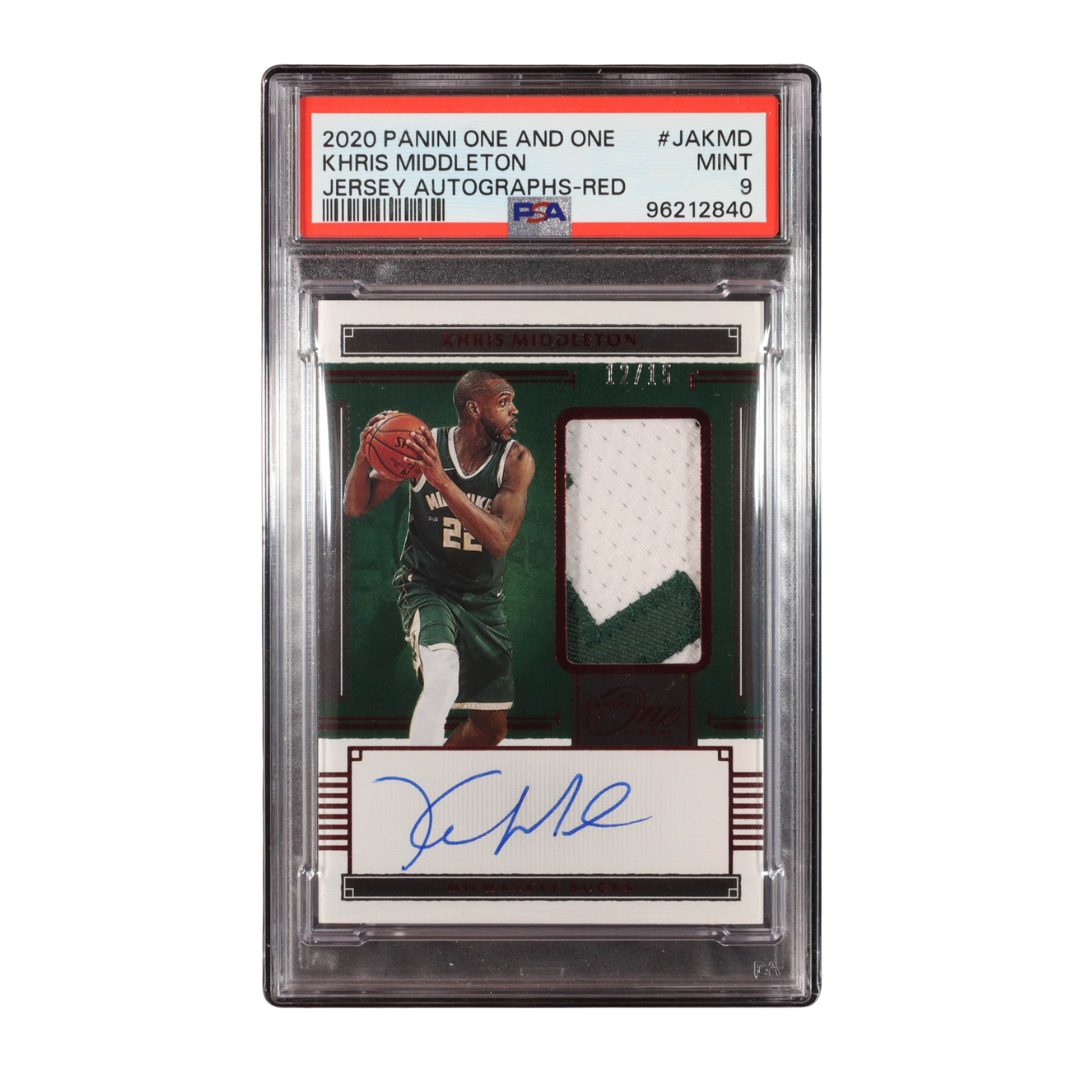 Khris Middleton 2020-21 Panini One and One Jersey Autographs Red #18 #12/15 (PSA 9)