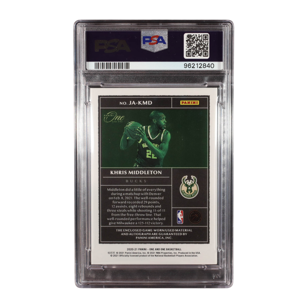 Khris Middleton 2020-21 Panini One and One Jersey Autographs Red #18 #12/15 (PSA 9)