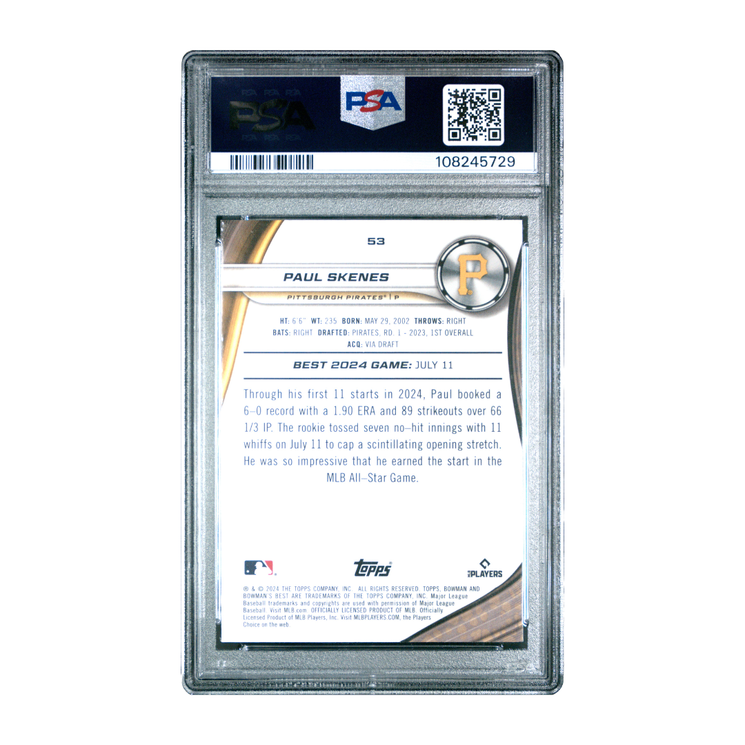 Paul Skenes 2024 Bowman's Best Mini-Diamond Refractors #53 #215/299 RC (PSA 10)