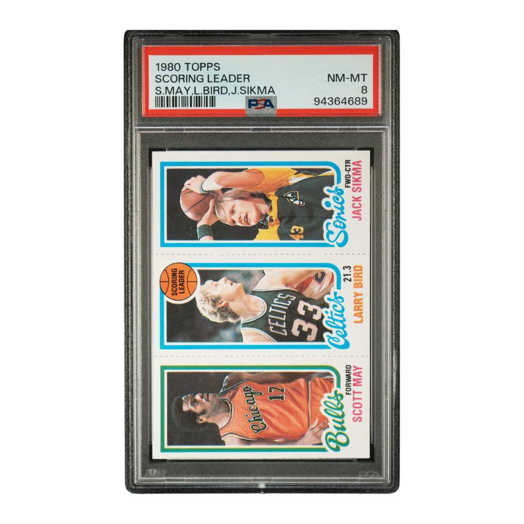 Larry Bird, Scott May, Jack Sikma 1980 Topps Scoring Leader (PSA 8)