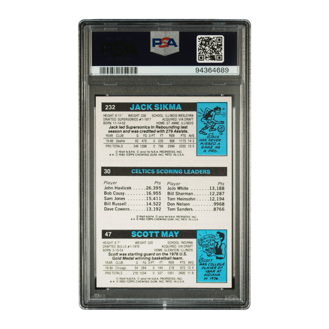 Larry Bird, Scott May, Jack Sikma 1980 Topps Scoring Leader (PSA 8)