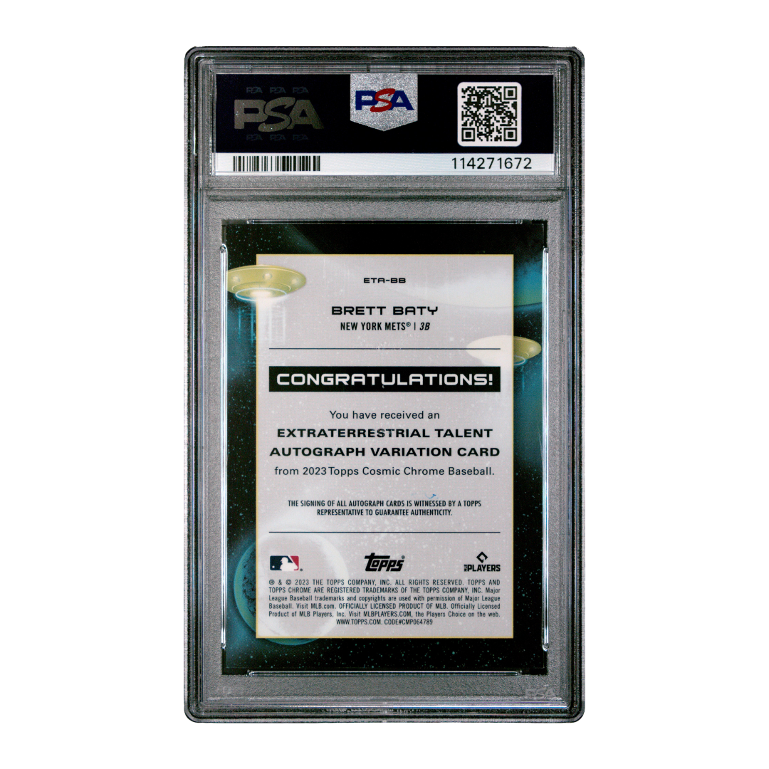 Brett Baty 2023 Topps Cosmic Chrome Extraterrestrial Talent Auto Orange Galactic #ETR-BB 4/25 (PSA 8)
