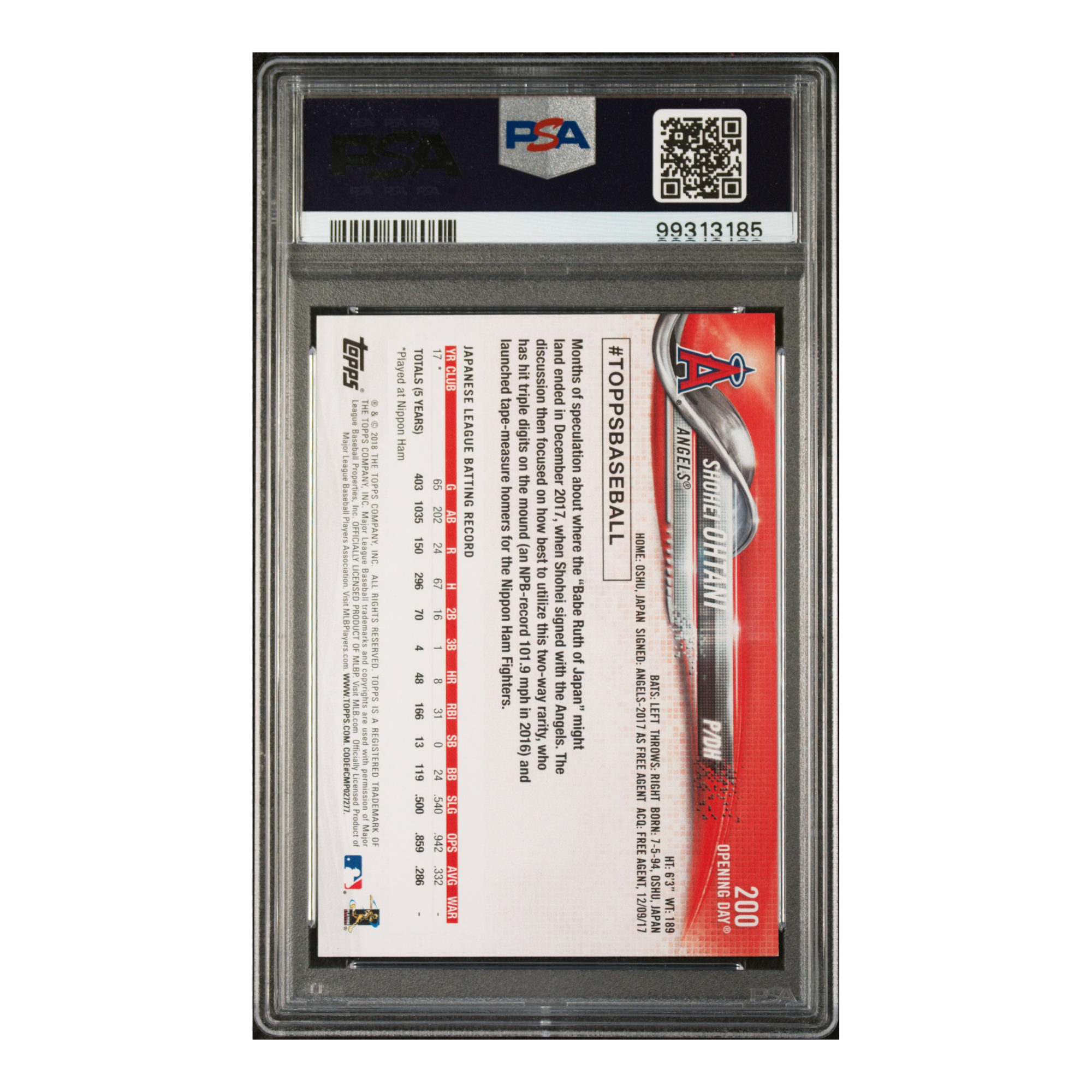 Shohei Ohtani 2018 Topps Opening Day #200 (PSA 9)