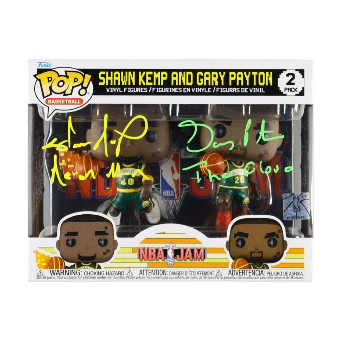 Shawn Kemp & Gary Payton Signed "NBA Jam" 2 Pack Funko Pop! Vinyl Figure Inscribed "Reign Man" & "The Glove" (Beckett)