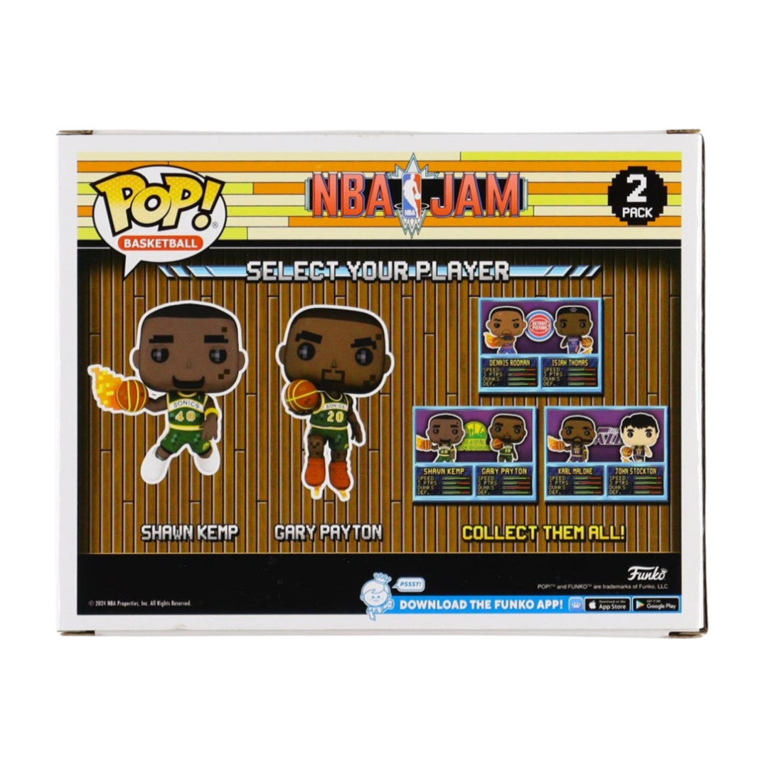Shawn Kemp & Gary Payton Signed "NBA Jam" 2 Pack Funko Pop! Vinyl Figure Inscribed "Reign Man" & "The Glove" (Beckett)