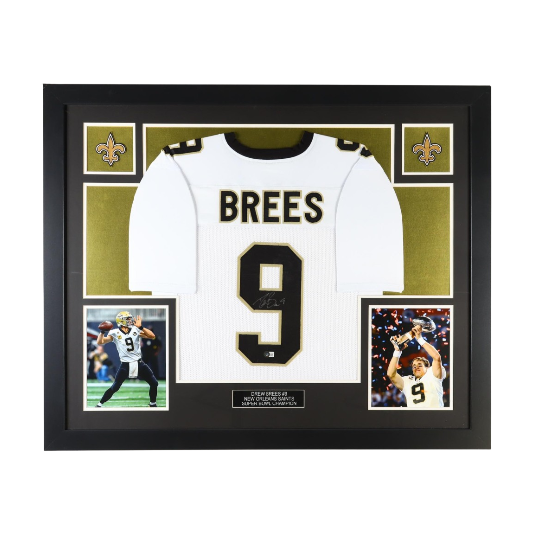 Drew Brees Signed Custom Framed Jersey Display (Beckett)