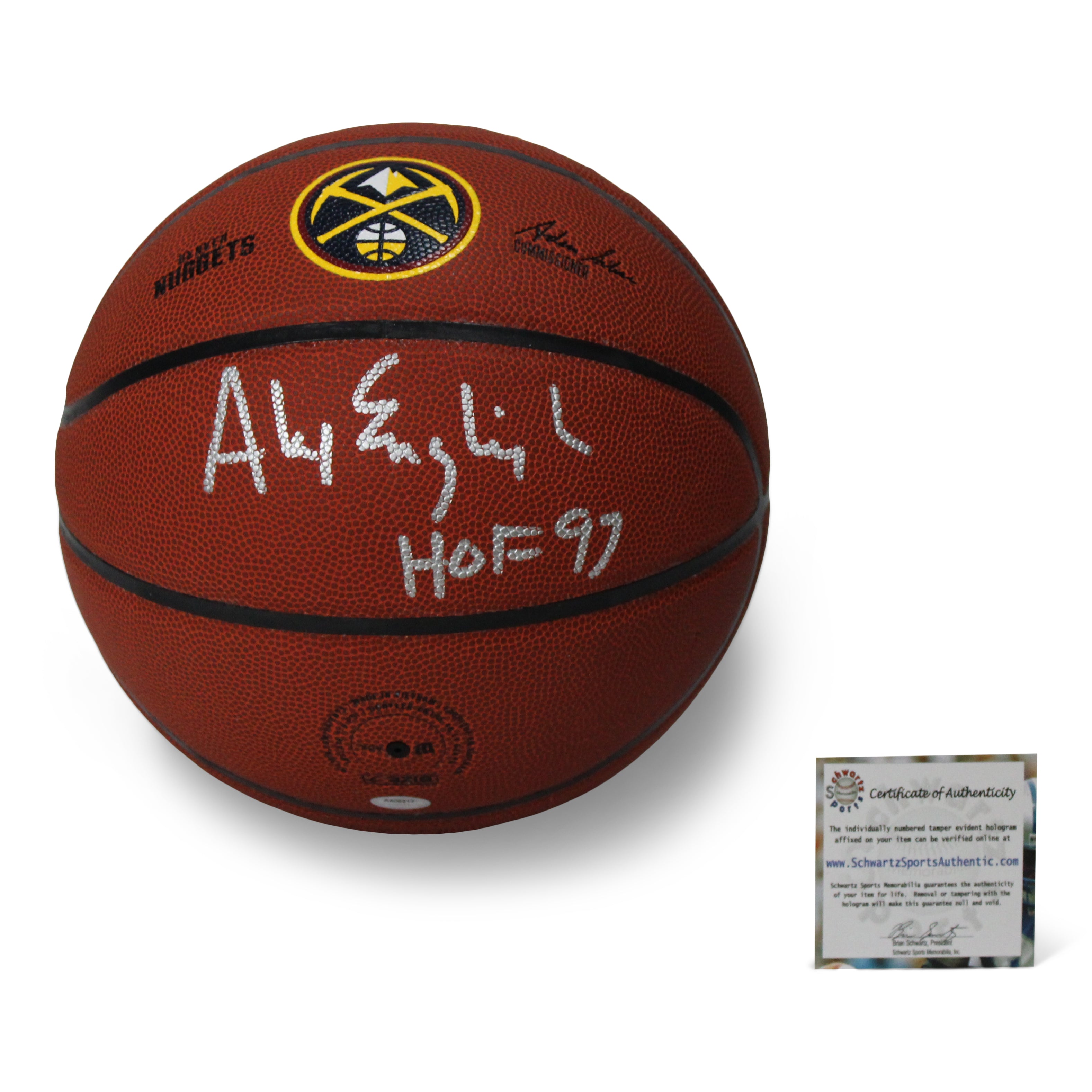 Alex English Signed Nuggets Logo NBA Basketball Inscribed "HOF 97" (Schwartz Sports COA)
