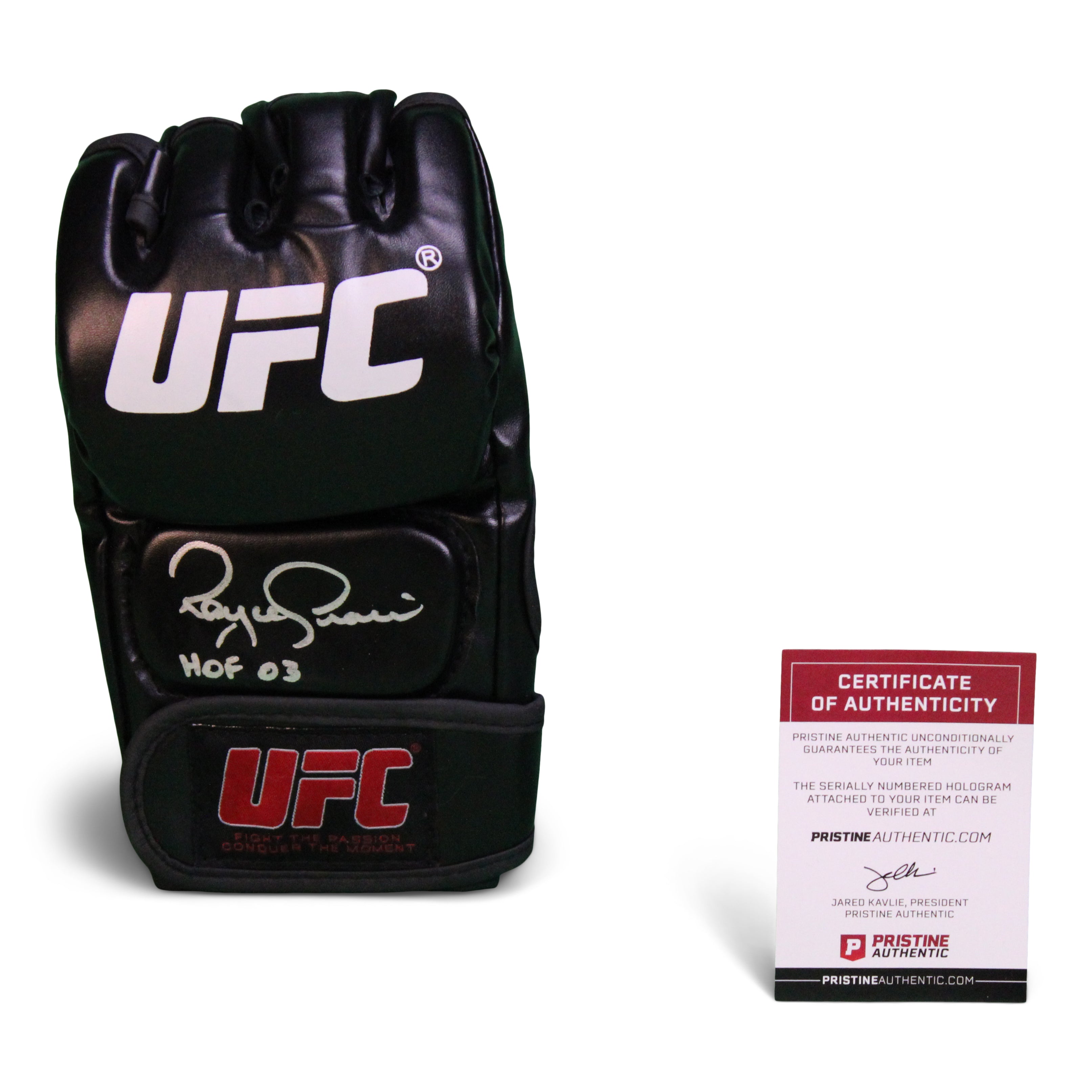 Royce Gracie Signed UFC Glove Inscribed "HOF 03" (PA COA)