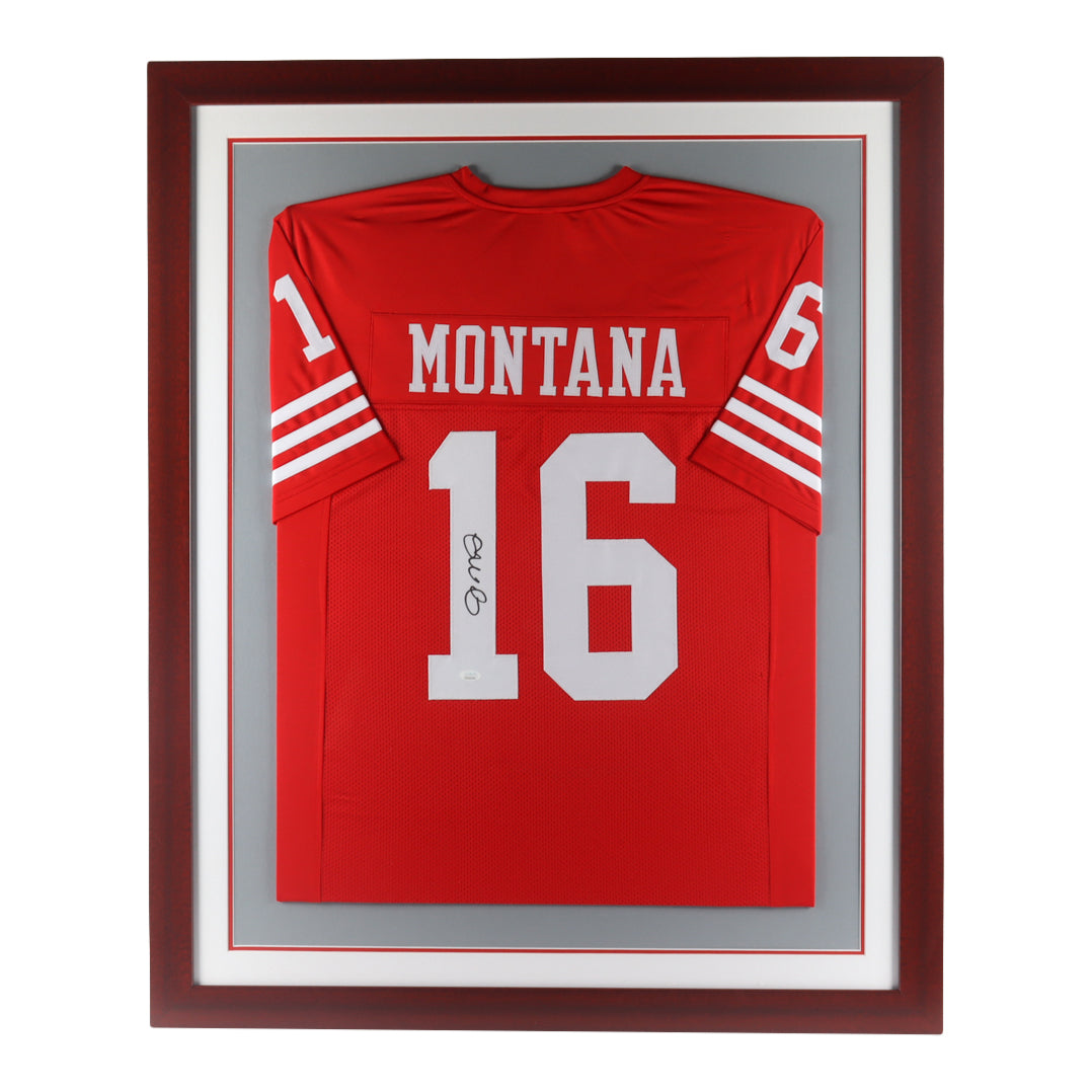 Joe Montana Signed 35.5x43.5 Custom Framed Jersey Display (JSA Hologram)