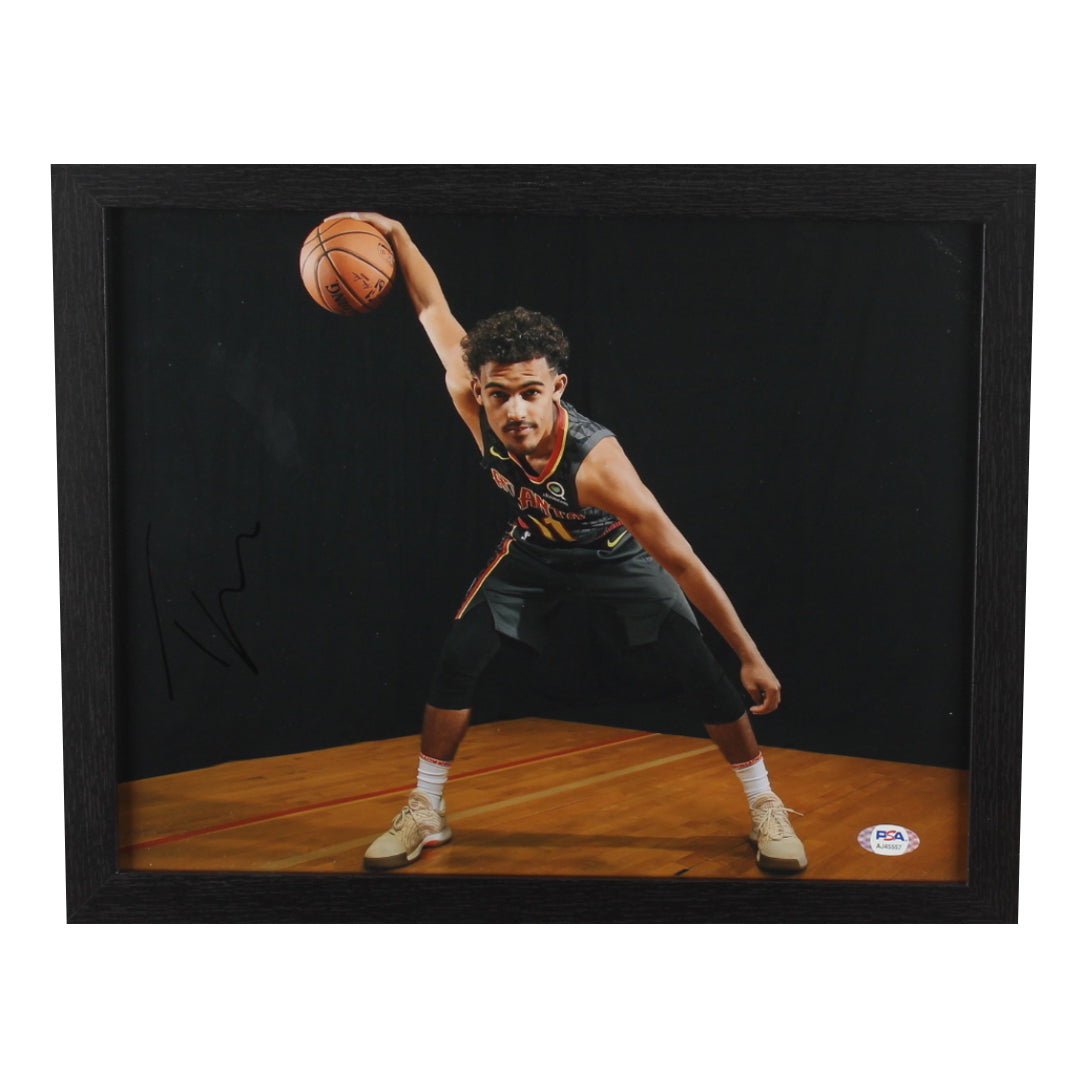 Trae Young Signed Hawks 13x16 Custom Framed Photo Display (PSA Hologram)