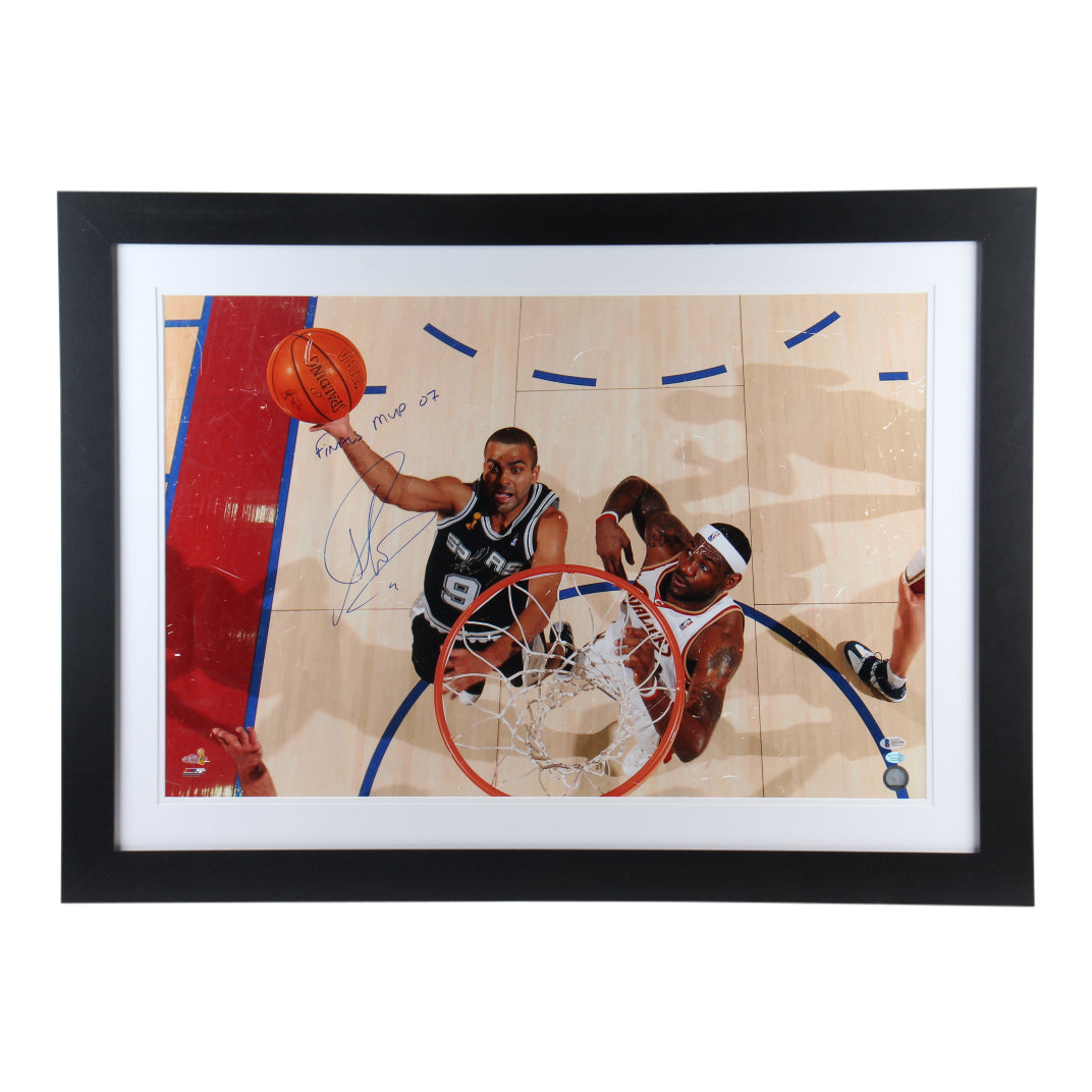 Tony Parker Signed Spurs 27.5x37.5 Custom Framed Photo Display Inscribed "Finals MVP 07" (Beckett Hologram & Hollywood Collectibles Hologram)