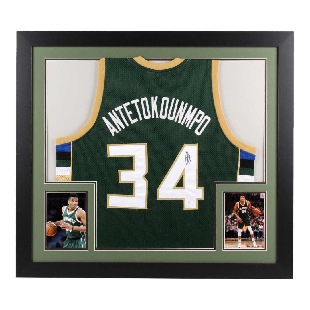 Giannis Antetokounmpo Signed 31x35 Custom Framed Jersey (JSA)
