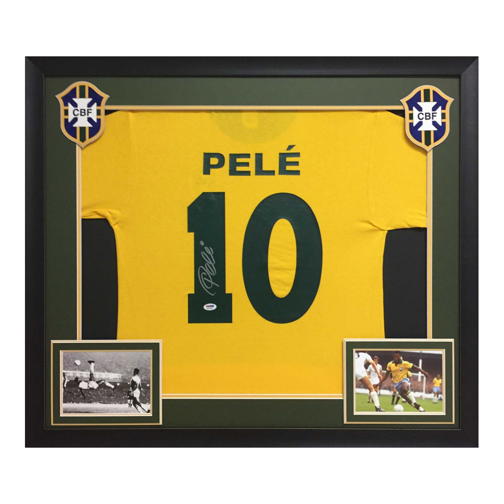 Pele Signed 32x37 Custom Framed Jersey Display (PSA COA)