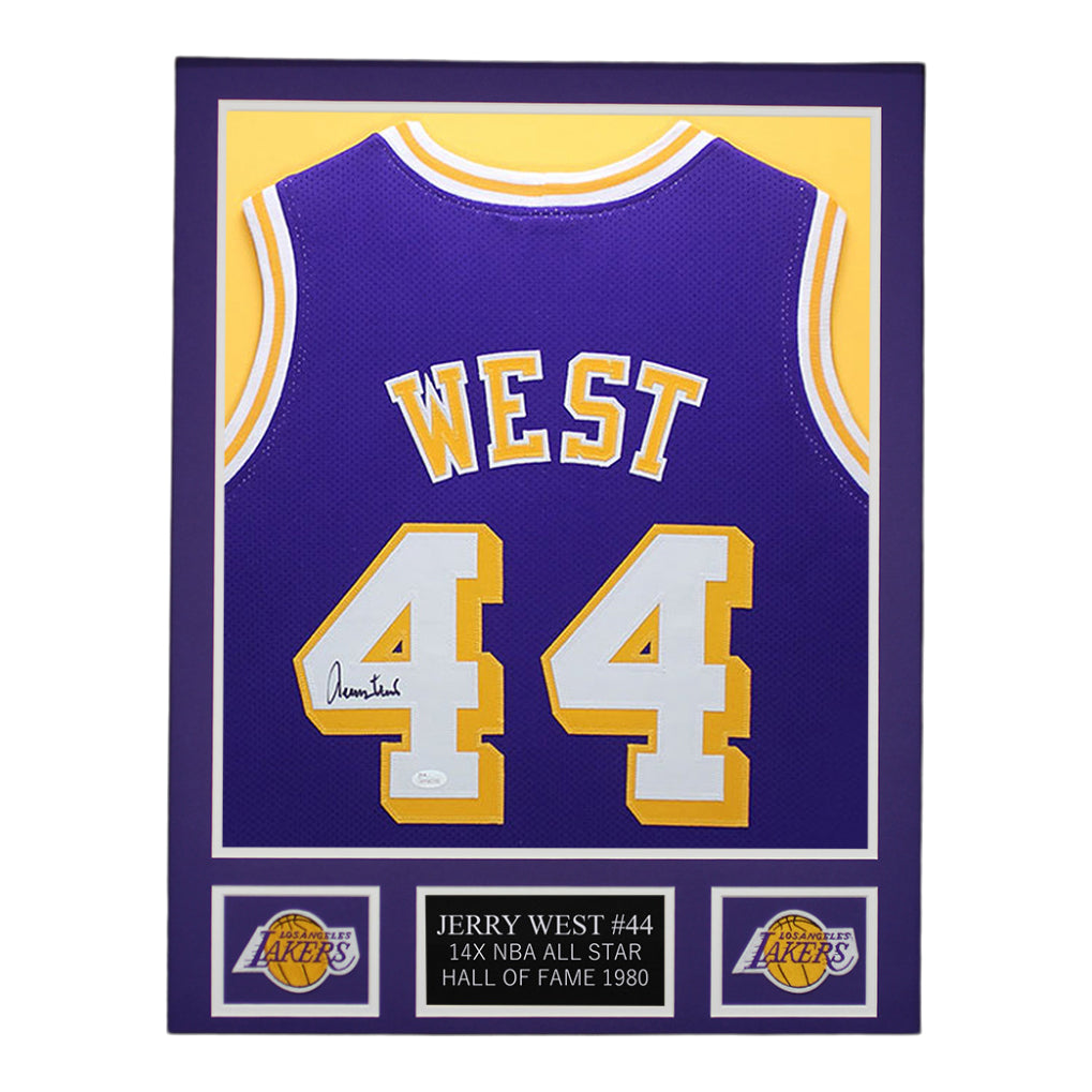 Jerry West Signed 24x30 Custom Framed Jersey (JSA)