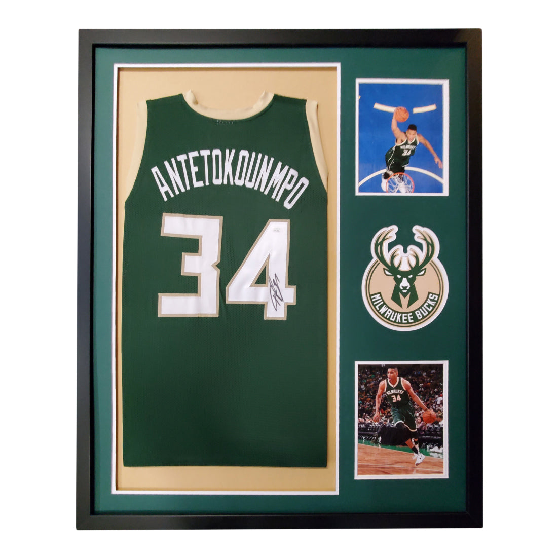 Giannis Antetokounmpo Signed 34x42 Custom Framed Jersey Display (JSA COA)