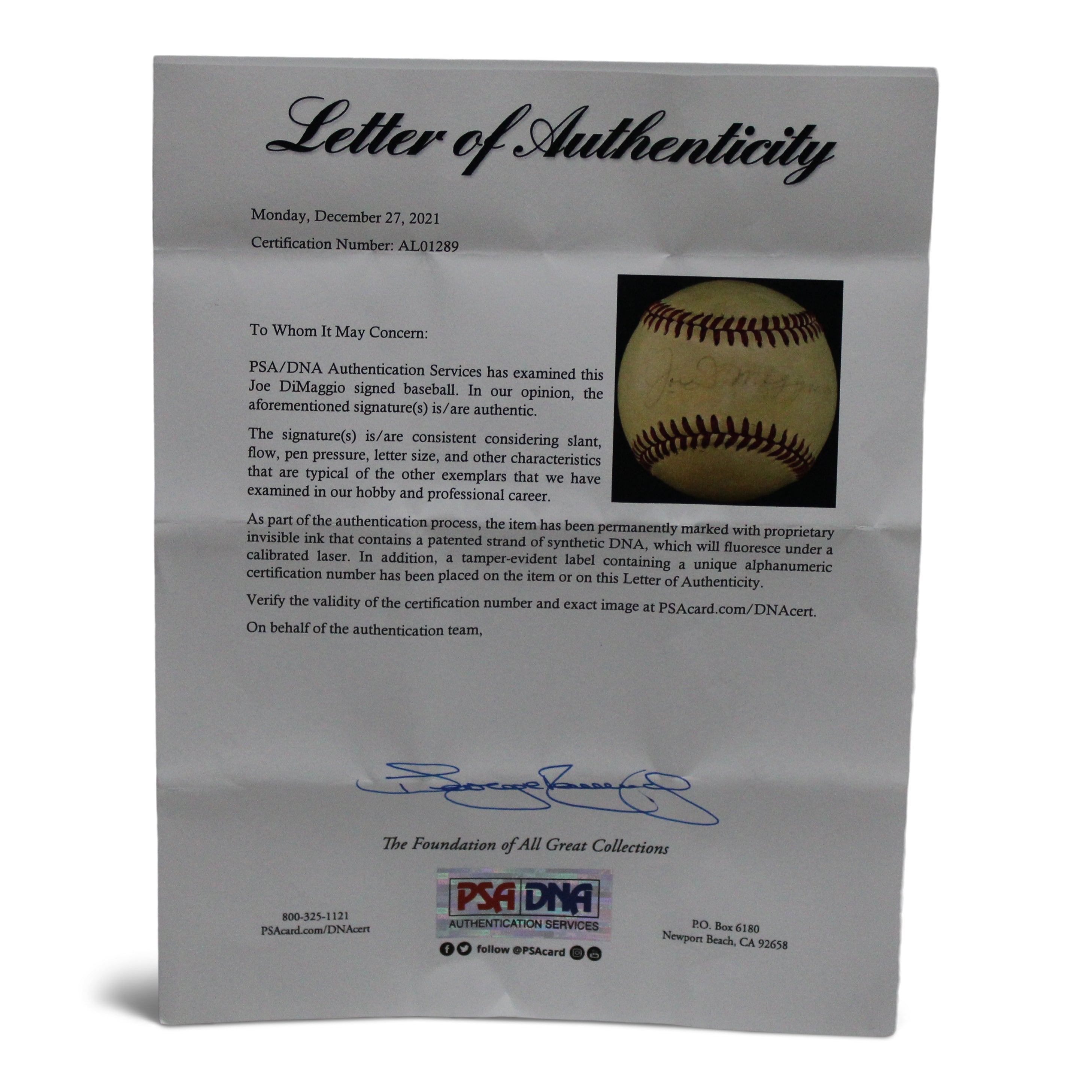 Joe DiMaggio Signed OAL Baseball (PSA LOA)