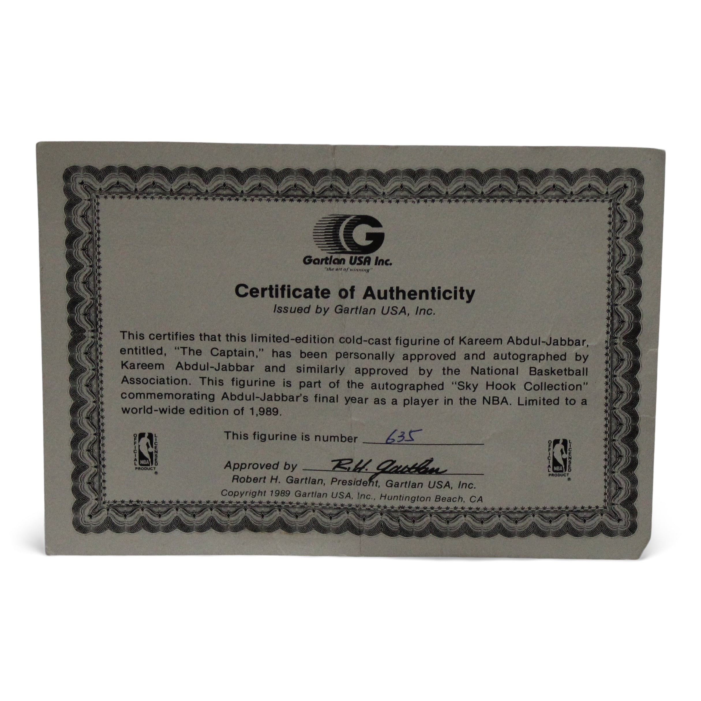 Kareem Abdul-Jabbar Signed LE Los Angeles Lakers "The Captain" 12" Gartlan Figurine (JSA COA)