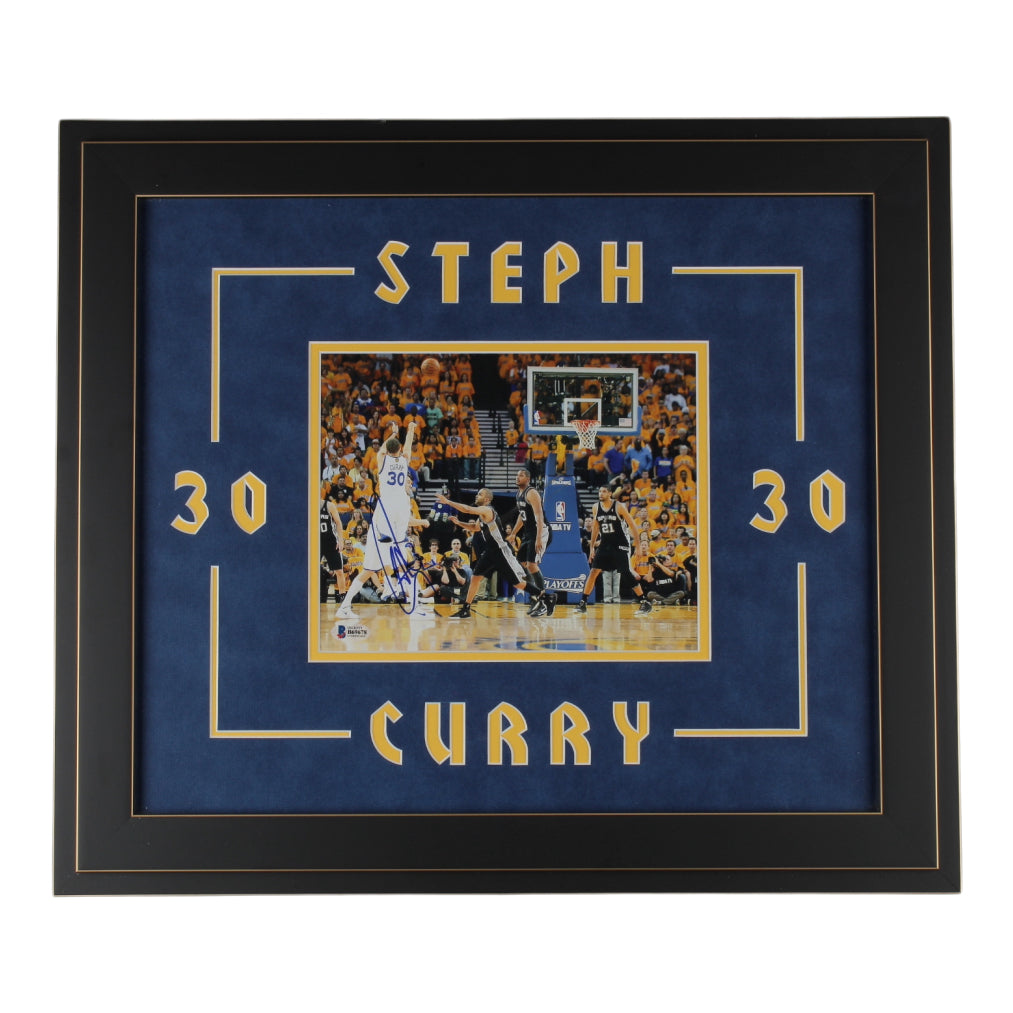 Stephen Curry Signed Warriors 19.5x22.5 Custom Framed Photo Display (Beckett COA)