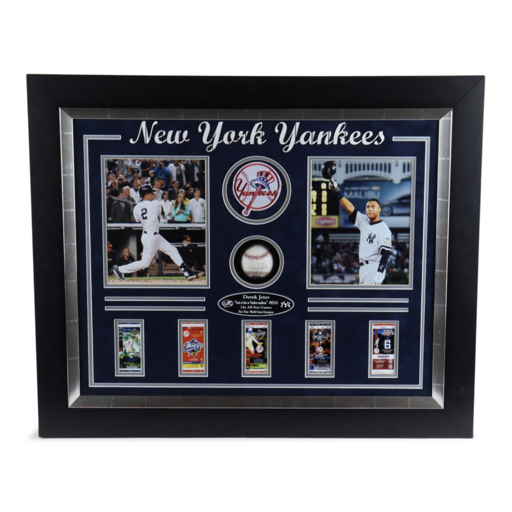 Derek Jeter Signed Yankees 28x32 Custom Framed Baseball Display (JSA)