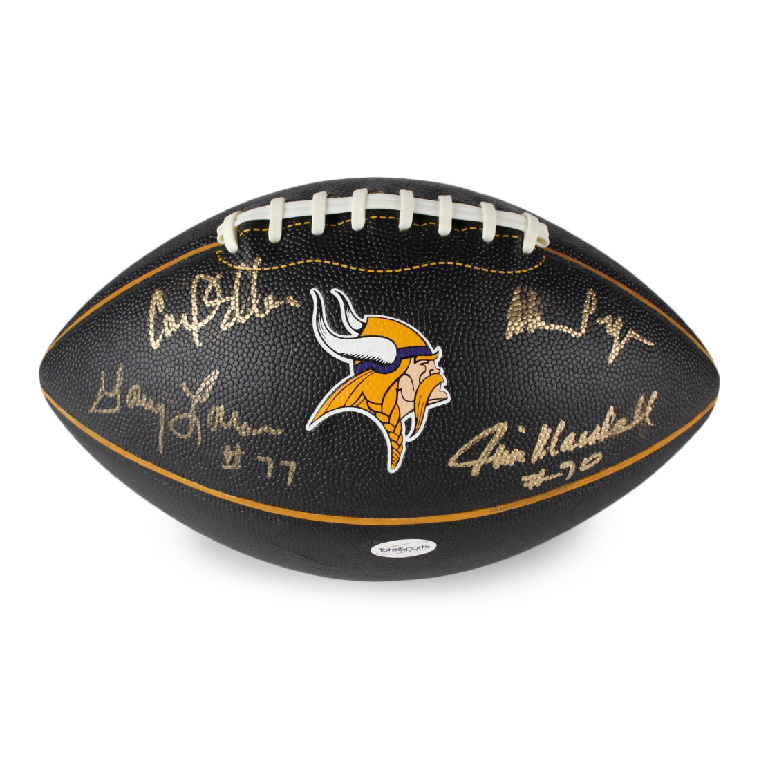 "Purple People Eaters" Vikings Logo Football Signed by (4) with Alan Page, Carl Eller, Jim Marshall & Gary Larsen (TSE)