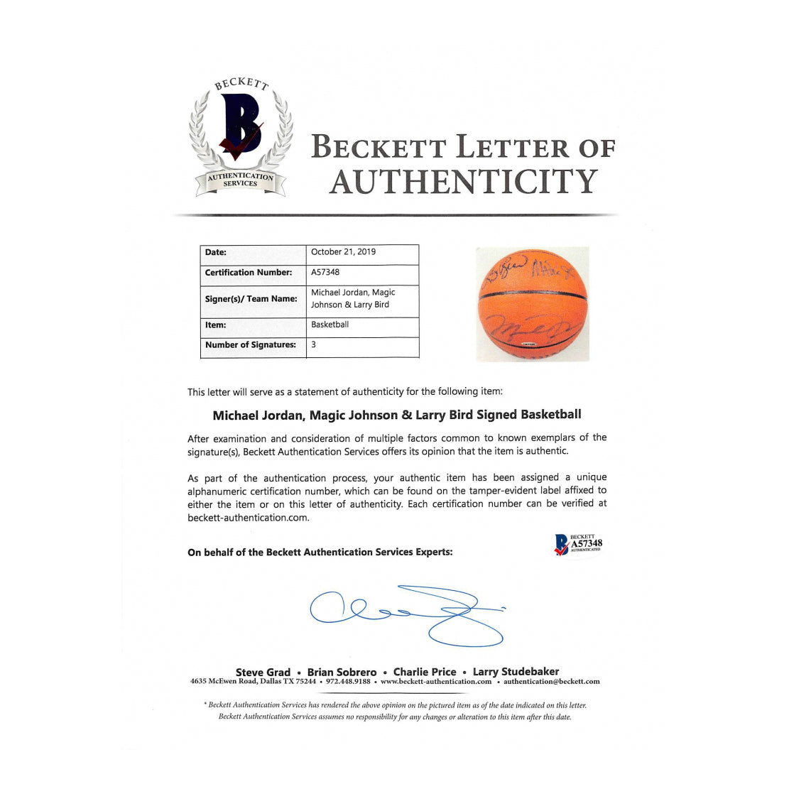 Michael Jordan, Larry Bird & Magic Johnson Signed NBA Basketball (Beckett, UDA & Bird)