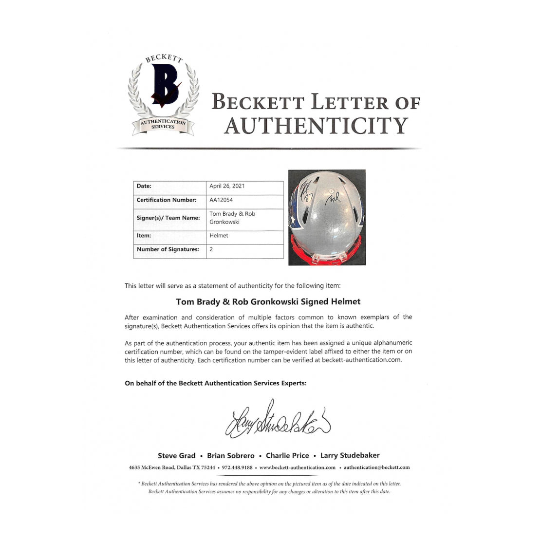 Tom Brady & Rob Gronkowski Signed Patriots Full-Size Authentic On-Field Speed Helmet (Beckett)