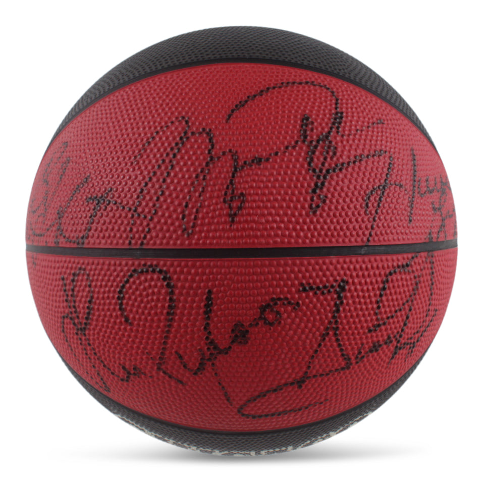 Bulls Logo Basketball Signed by (6) With Michael Jordan, Scottie Pippen, Horace Grant, John Paxson (Beckett LOA)
