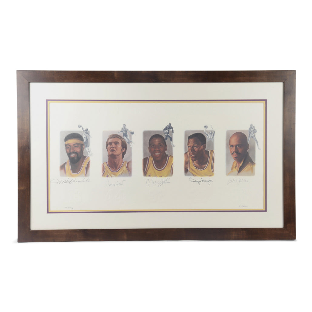 Lakers 28.5x46.5 Custom Framed LE Lithograph Signed by (5) with Wilt Chamberlain, Jerry West, Magic Johnson, Elgin Baylor, & Kareem Abdul-Jabbar (Beckett LOA)