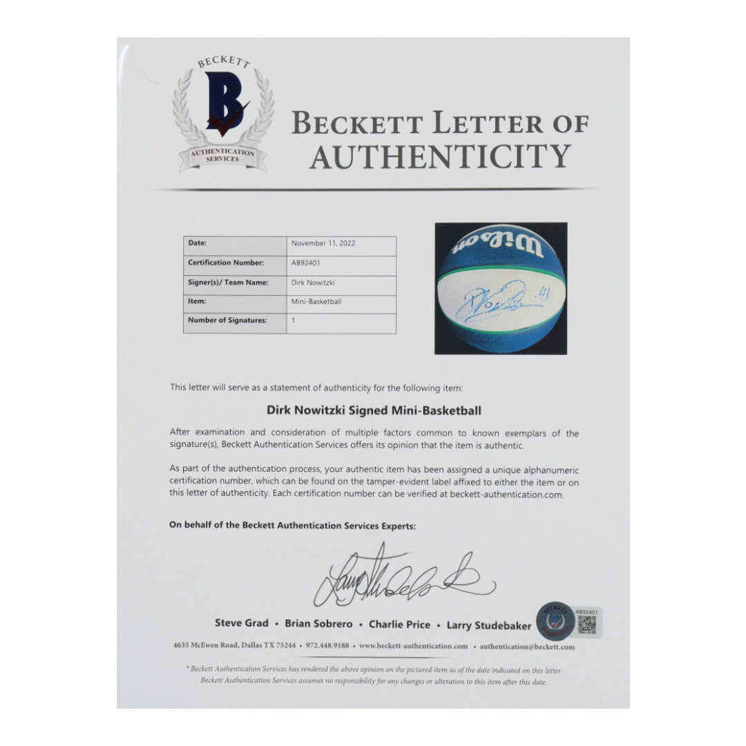 Dirk Nowitzki Signed Mavericks Logo Mini Basketball (Beckett)
