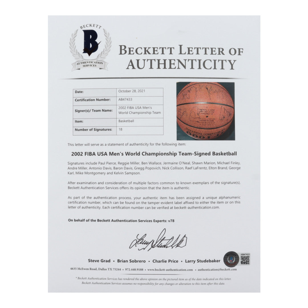 2002 Fiba Men's Championship USA Logo LE Basketball Team-Signed by (18) with Ray Allen, Vince Carter, Jason Kidd, Kevin Garnett (Beckett LOA)