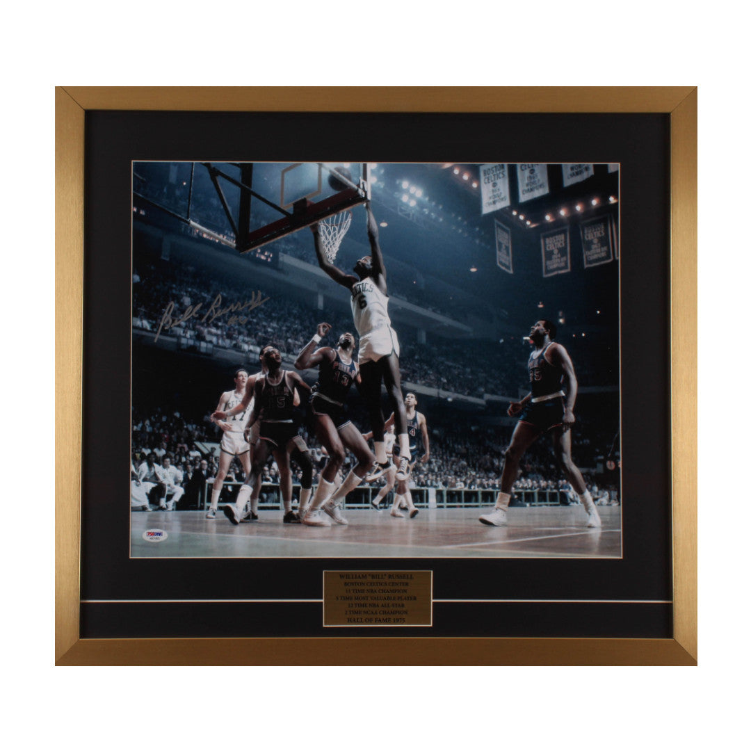 Bill Russell Signed Celtics 23x25.5 Custom Framed Photo Display (PSA)
